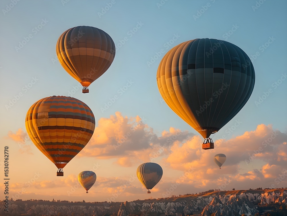 Obraz premium a group of hot air balloons flying in the sky