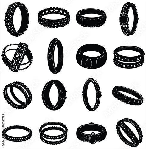 Exquisite Bangles & Bracelets Collection: Traditional Ethnic Jewelry Silhouettes, Ornate Armlet Designs, Fashion Accessory Icons for Cultural & Festive Themes.