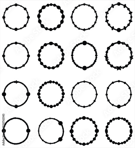 Vector Bracelet Set: Diverse Collection of Elegant Silhouette Bracelets, Featuring Various Bead Shapes and Designs, Ideal for Jewelry Showcases, Fashion Graphics, and Creative Digital Art Projects.