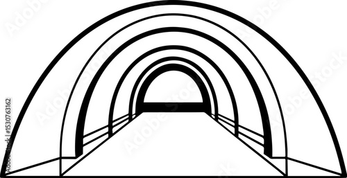 Tunnel outline vector illustration, line art
