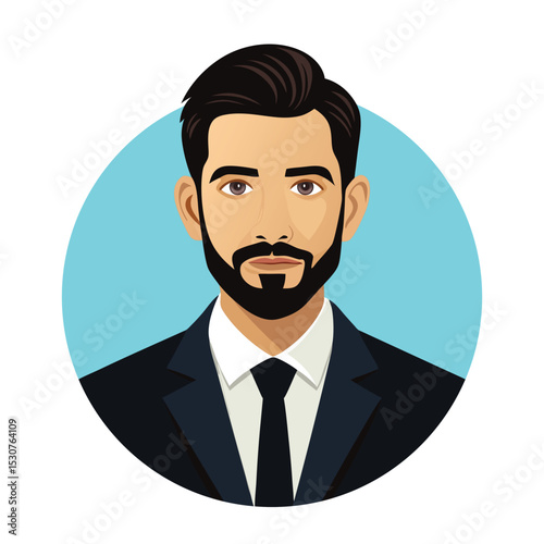 Professional Business Avatar in a Blue Circle vector Illustration