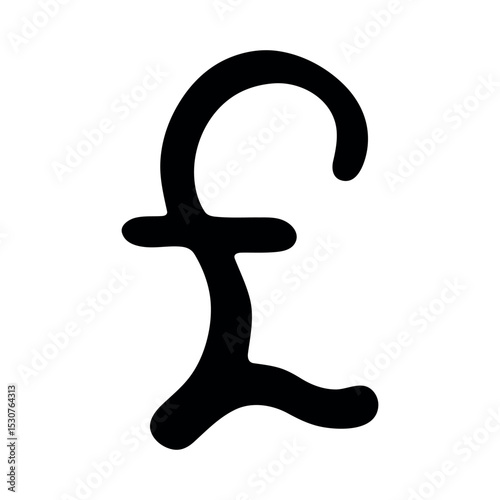Hand drawn british pound currency symbol. Brush stroke doodle. Single element for design