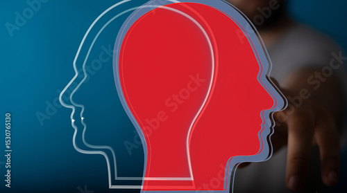 Abstract image depicting two contrasting mindsets, symbolized by red and blue head profiles.