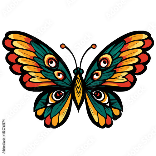 Peacock butterfly vector illustration isolated on transparent background 