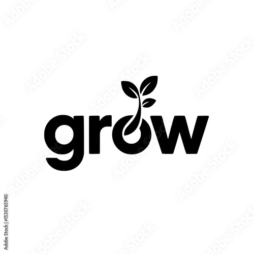 Grow text with plant replacing o on a white background art on white background , no background