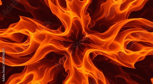 Abstract Fiery Mandala: Orange and Red Flames Kaleidoscope Design, Perfect for Backgrounds, Wallpapers, and Digital Art Projects.  High-Resolution Image with Vivid Colors.