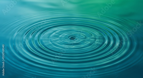 Stunning Teal Water Ripples: Abstract Background Image of Concentric Circles Created by a Droplet, Perfect for Serenity, Spa, or Wellness Designs.
