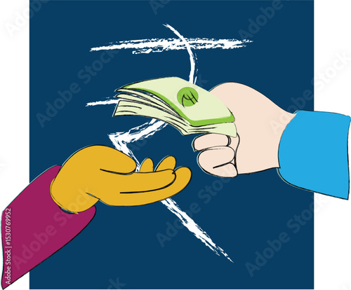 
Businessmen hands handing over money, corporate illustration of payment for achievements, businessman investing money in business