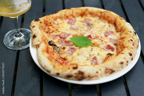 pizza on a wooden table