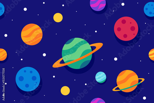 Colorful planets and stars seamless pattern