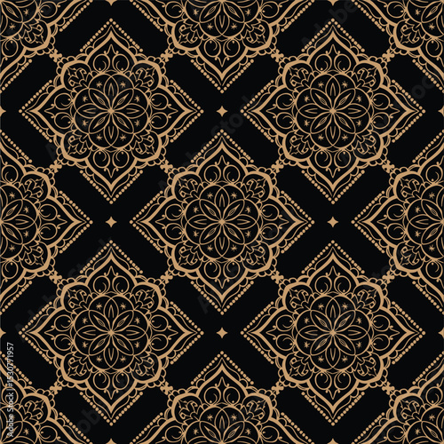 Luxury Mandala Ornamental Seamless Pattern in Black and Gold