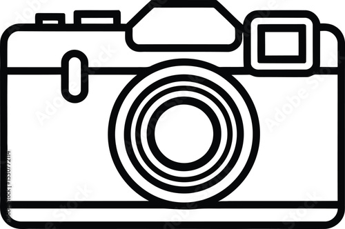 A clean and minimalist line art illustration of a classic camera. This design captures the essence of photography and creativity, making it perfect for projects related to photography, media, or techn