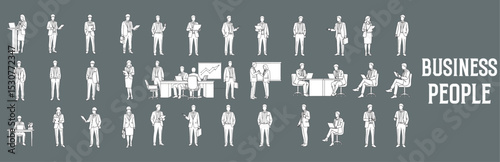 Architectural Drawings business people vector illustration, front view, human person Minimal style hand drawn. Sections, Elevations, Floor Plans