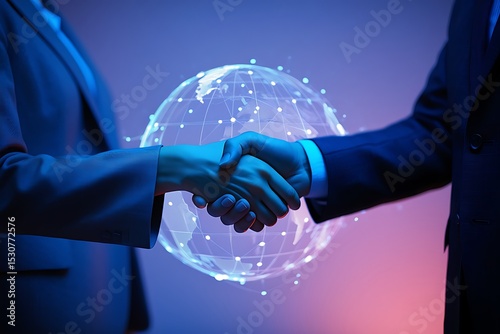 Global Partnership, Collaboration, and International Business Handshake A Symbol of  Strategic Alliances and Global Networking