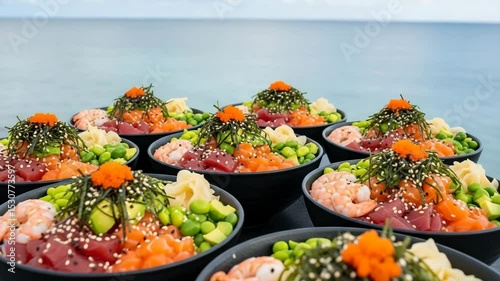 Fresh poke bowls overlooking the ocean