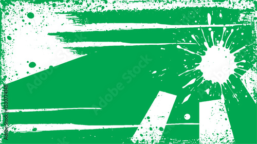Abstract green and white grunge background with paint splatter and geometric elements suitable for various design projects