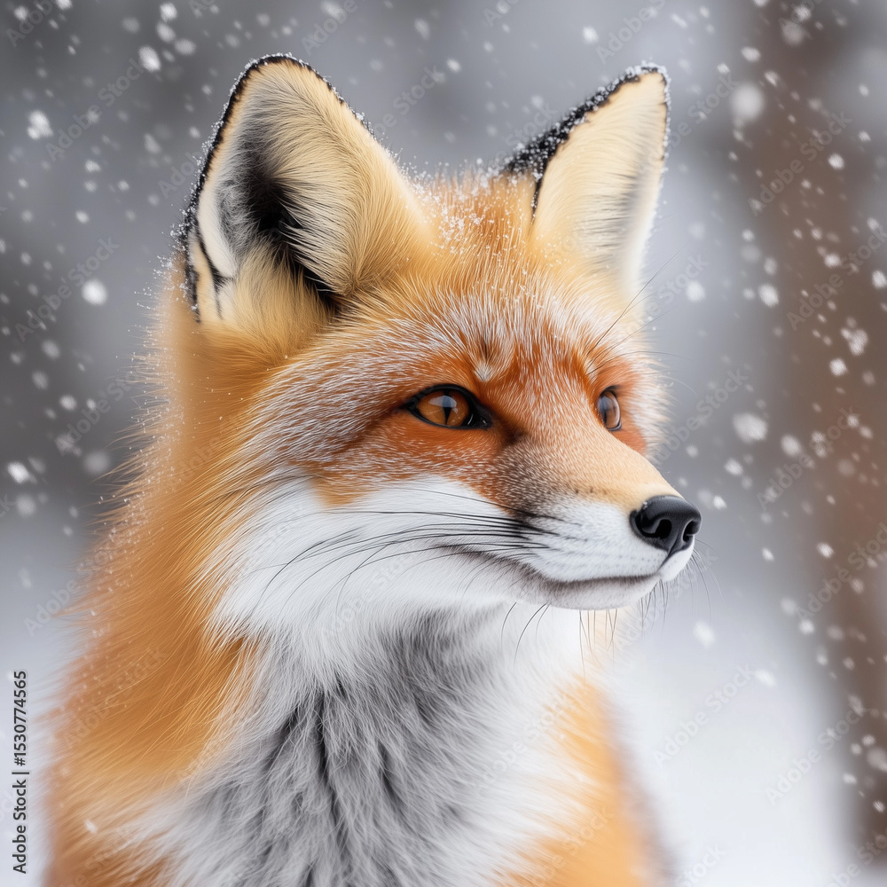 Obraz premium Red fox portrait against a snowy background in winter