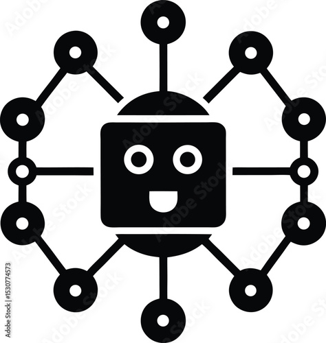 Bot Icon with Connected Nodes Neural AI Vector Silhouette illustration