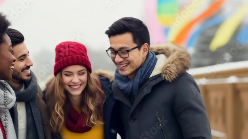Group of friends enjoying winter outdoors