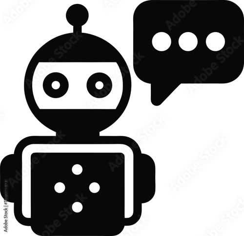 Bot Replying Icon with Animated Dots in Chat Vector Silhouette illustration