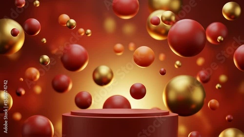 Floating red gold spheres glowing background