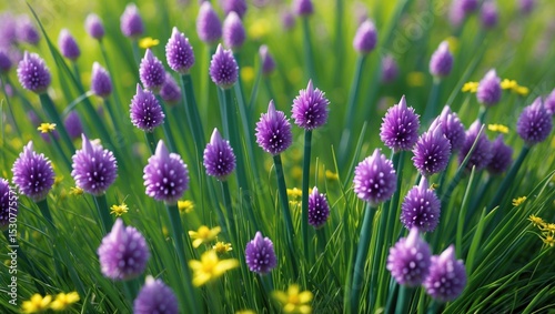 Blooming chives featuring vibrant purple blossoms