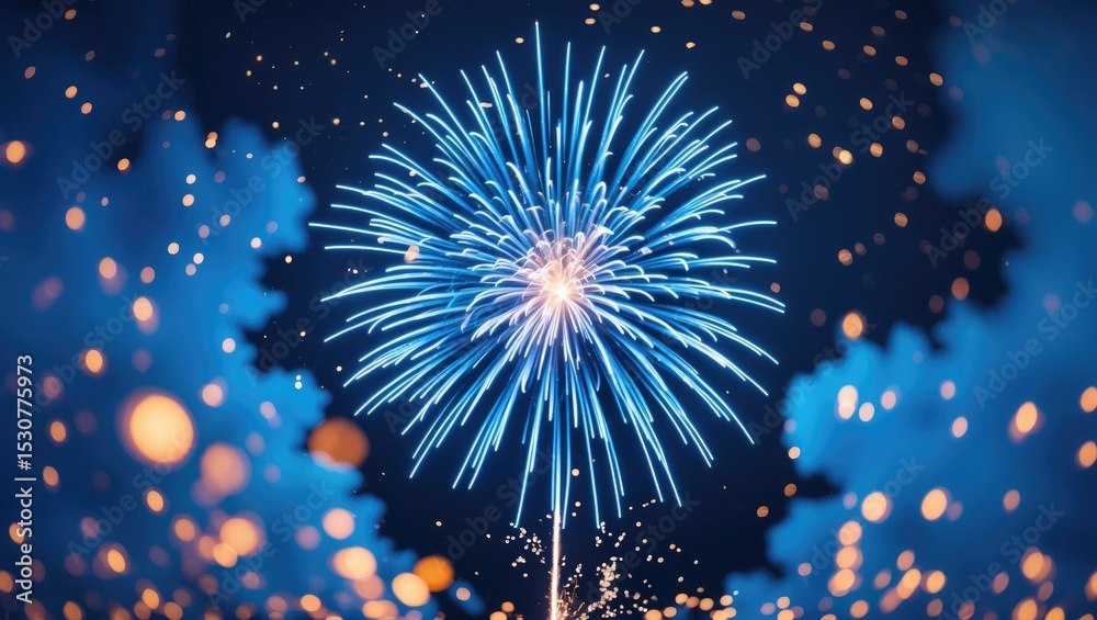 Fototapeta premium Blue Fireworks alongside an Abstract background