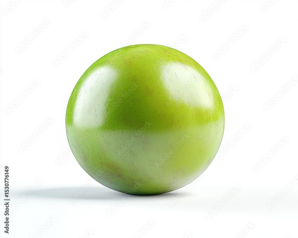 Single Light Green Glossy Fruit on White Background Single Light Green Glossy Fruit on White Background