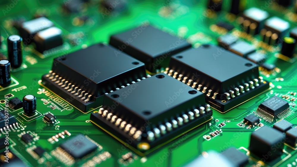 Obraz premium Close-up shot of an electronic circuit board. Macro.