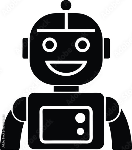 Flat Style Robot Avatar with Smiling Face Vector Silhouette illustration