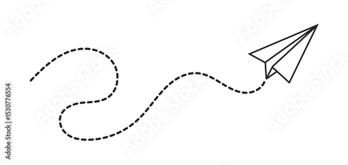 Paper Airplane Dashed Flight Path Icon – Minimal Vector Design
