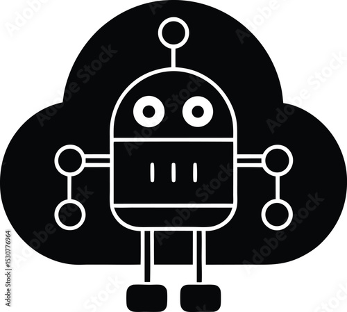 Icon of Bot Interface in Cloud Environment Vector Silhouette illustration