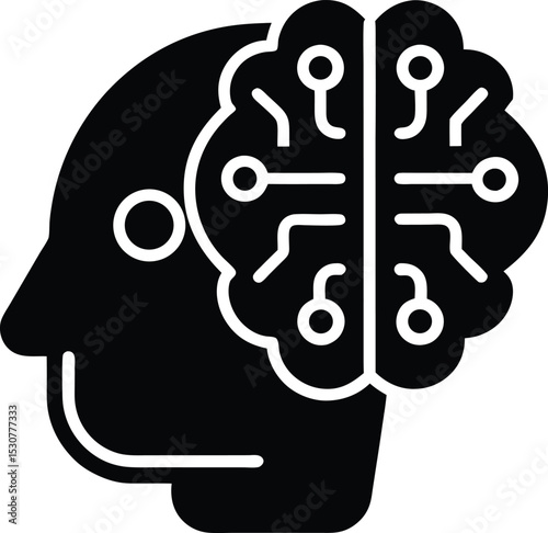 Icon of Chatbot Brain with Code Brackets Vector Silhouette illustration