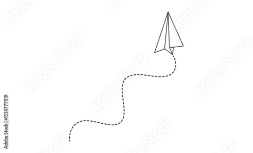 Paper Airplane Dashed Flight Path Icon – Minimal Vector Design