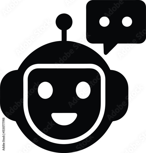 Simple Chatbot Face Merged with Chat Bubble Icon Vector Silhouette illustration