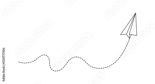 Paper Airplane Dashed Flight Path Icon – Minimal Vector Design