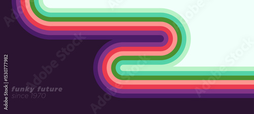 A simple, abstract retro design in 1970s style with colorful lines. Vector illustration.