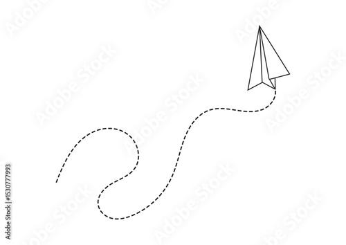 Paper Airplane Dashed Flight Path Icon – Minimal Vector Design