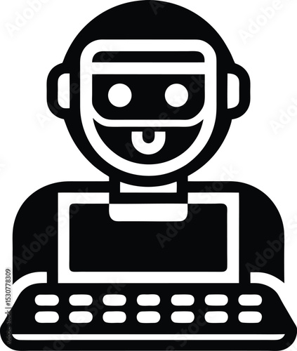Typing Interface Icon with Blinking Bot Avatar Vector Silhouette illustration
