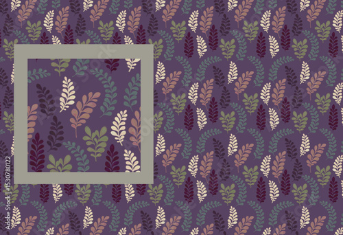 Colorful branches of deciduous plants. Autumn print pattern on purple background. Ideal for fabric, textile, interior design wallpaper