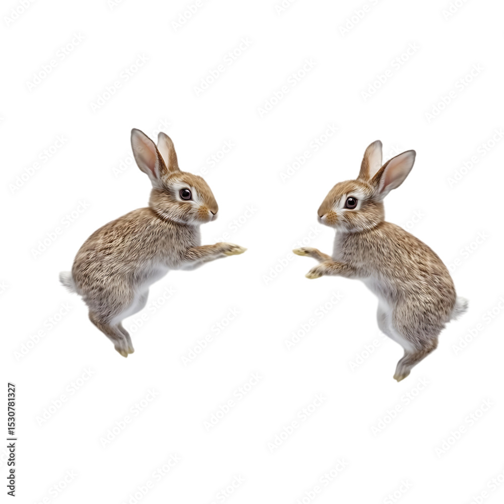 Fototapeta premium Two Brown Rabbits Standing on Transparent Background.