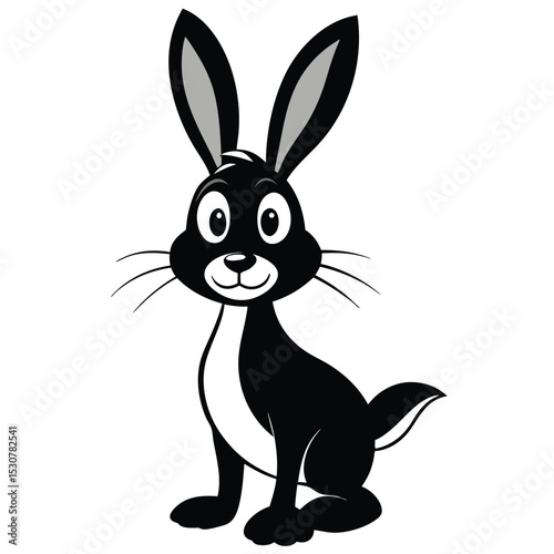 Cartoon rabbit with long ears is sitting and looking forward with a cute expression