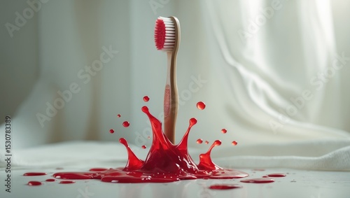 Blood scurvy depicted inside a bubble on a toothbrush against a white background.