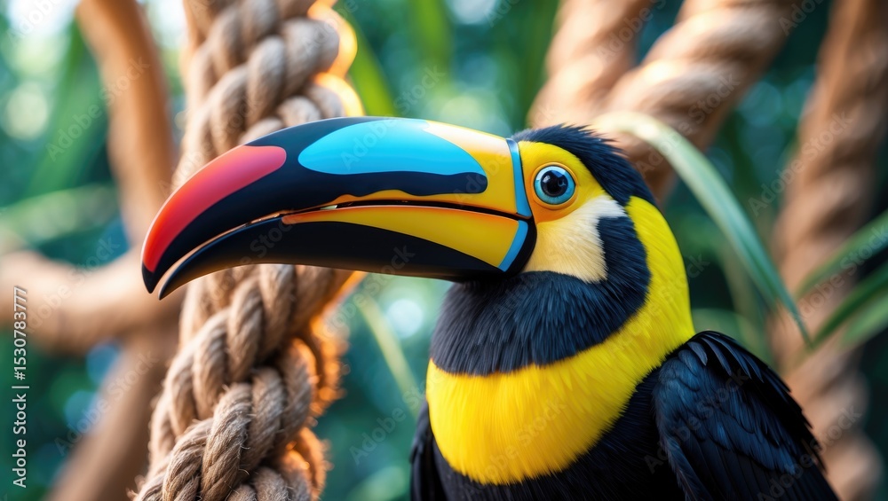 Fototapeta premium Bright bird toucan perched on a branch.