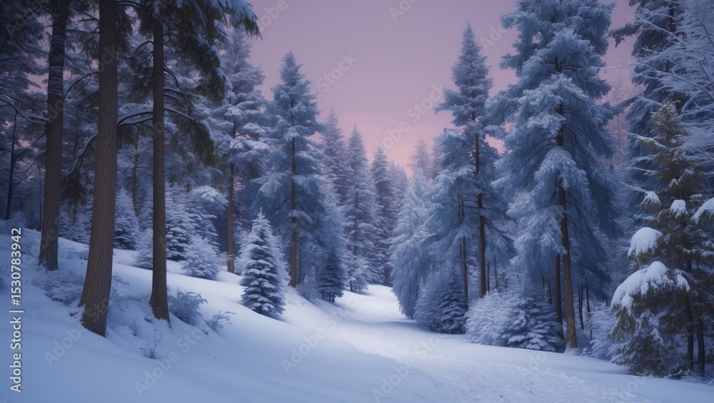 Obraz premium Christmas trees in the snow within the natural park area.