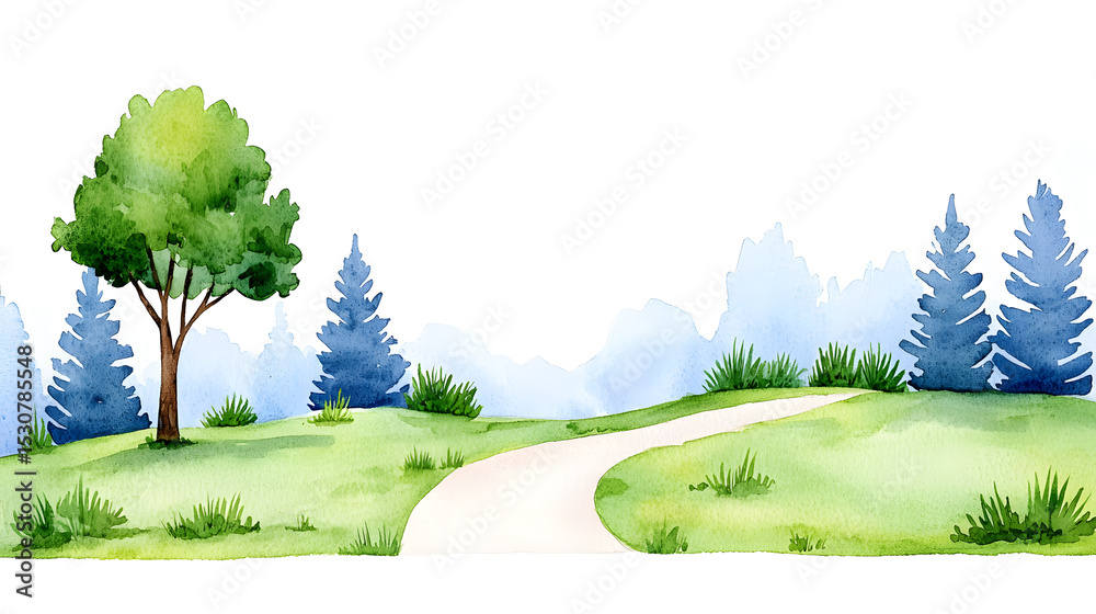 Obraz premium Watercolor Painting of a Park Landscape