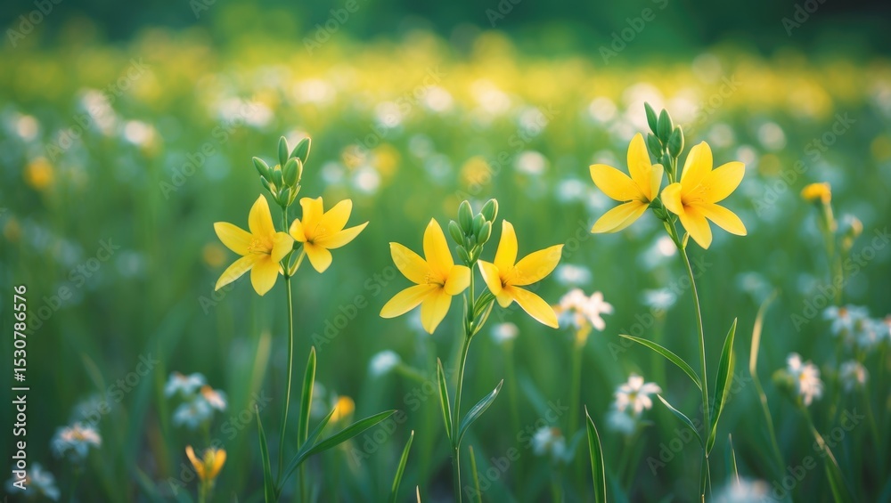 Obraz premium Closeup of a heap of wild yellow tulip flowers in spring forest, a beautiful seasonal background