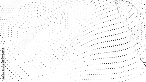 Flowing halftone wave pattern with smooth dot transitions and ripple motion in monochrome great for abstract vector backgrounds or clean modern graphic overlays