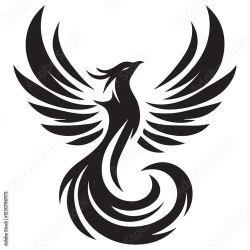 Bold Phoenix Silhouette Vector,Flat phoenix icon bold mythical bird vector in black silhouette style,Minimalist phoenix silhouette vector – simple and stylish mythical bird illustration for logos.