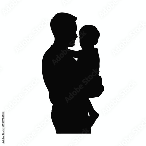 Father Holding Child Silhouette Vector, Dad and Kid Bonding Black Icon for Family and Parenting Concept
